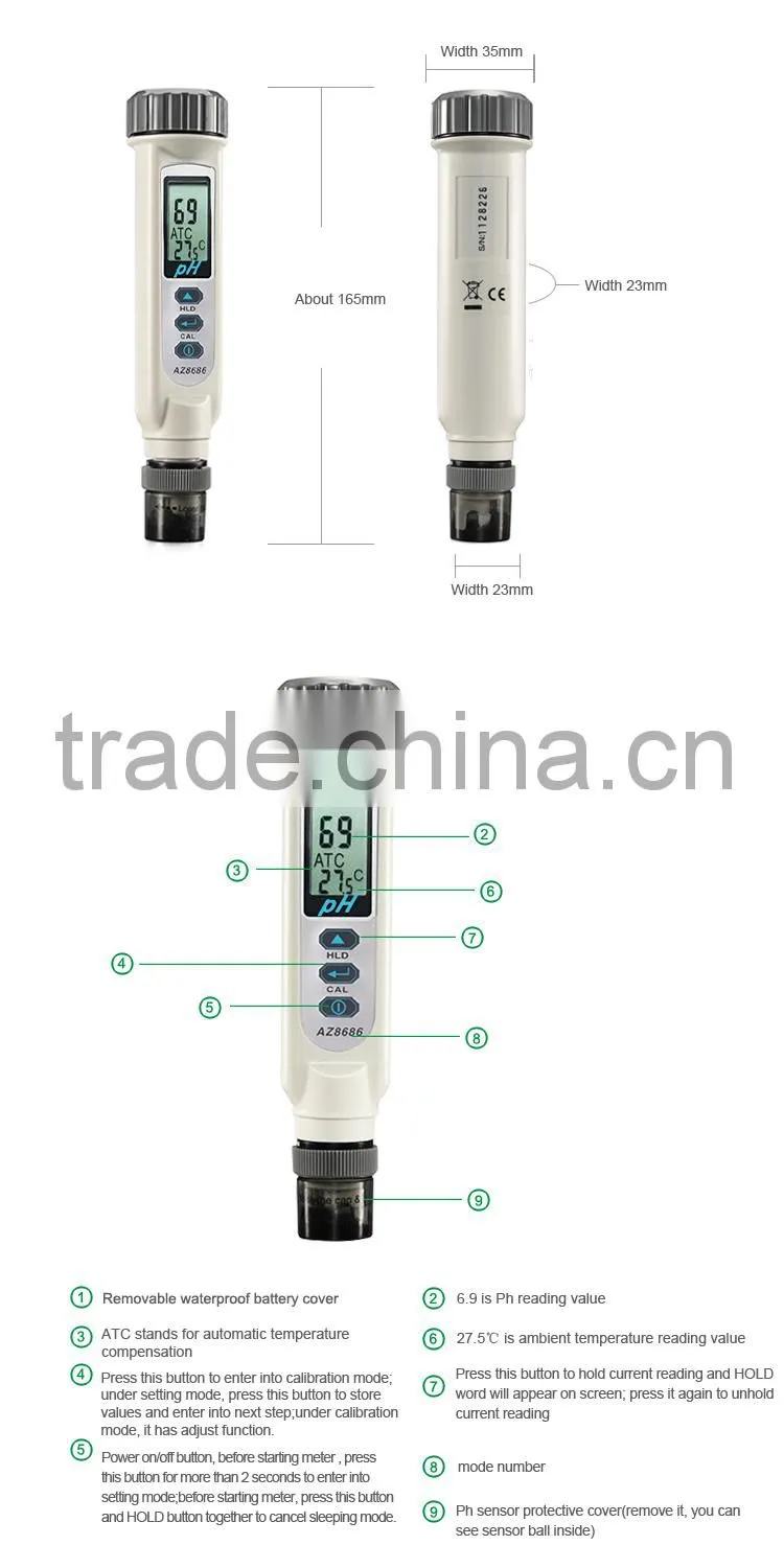 RoHS Aquarium ATC IP65 Portable Digital PH Meter Pen