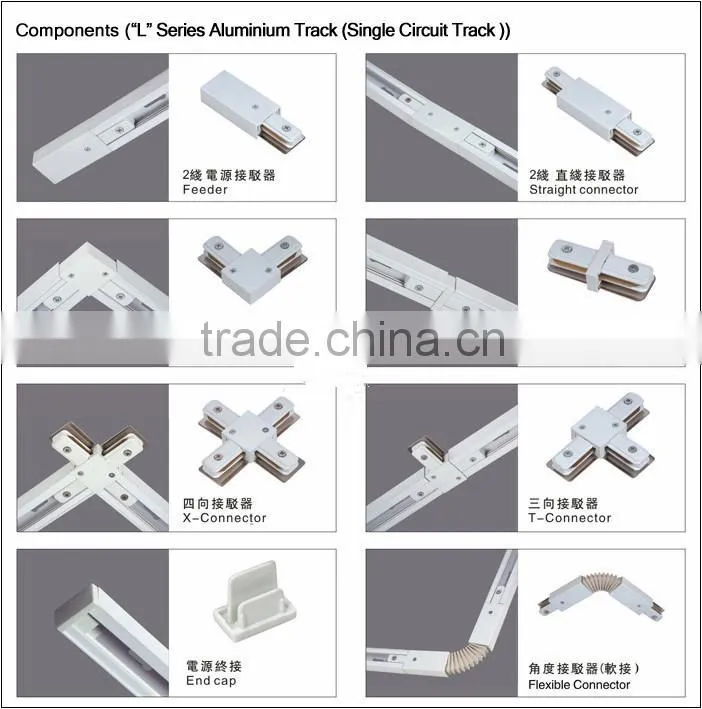 LED track light rail connectors for wires,Right Angle, Horizontal connector