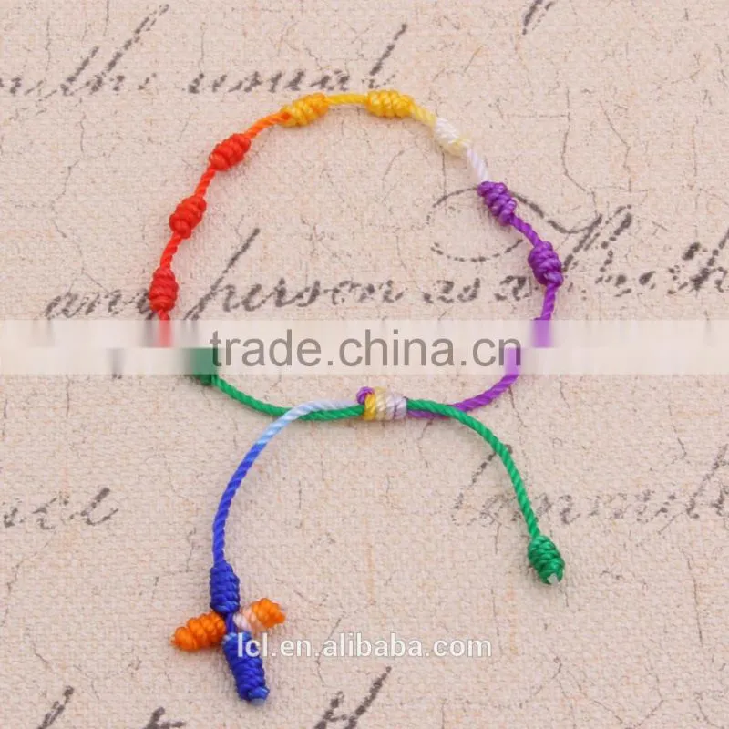 2015 new designs bracelet pure white & colorful rope cross bracelet jewelry hand made bracelet for woman cute girl childen
