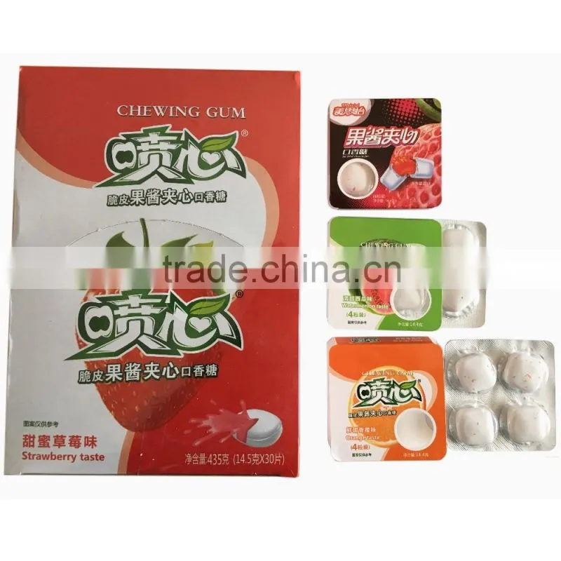 Gourmet Food Fruit Chewing Gum, Center Filled Bubble Gum with Jam