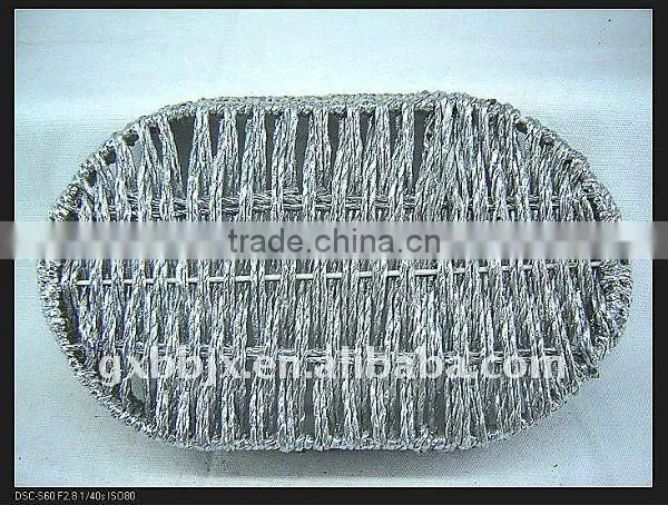 Rectangle silver paper rope woven storage vegetable holder