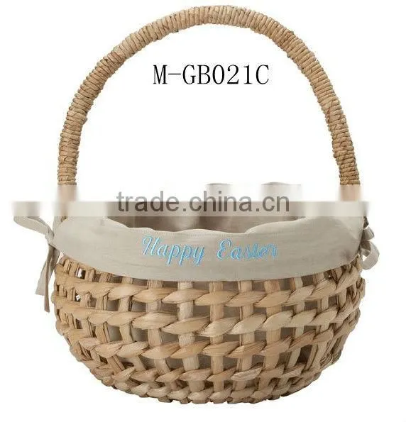 Cattail & seagrass gift basket with cotton linen liner and handle