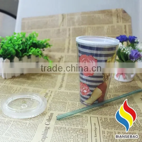 hot sale paper insert 16oz plastic tumbler double wall drinking mug