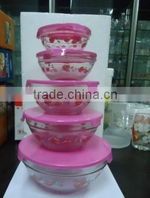 Different sizes 5pcs glass bowl set with lid