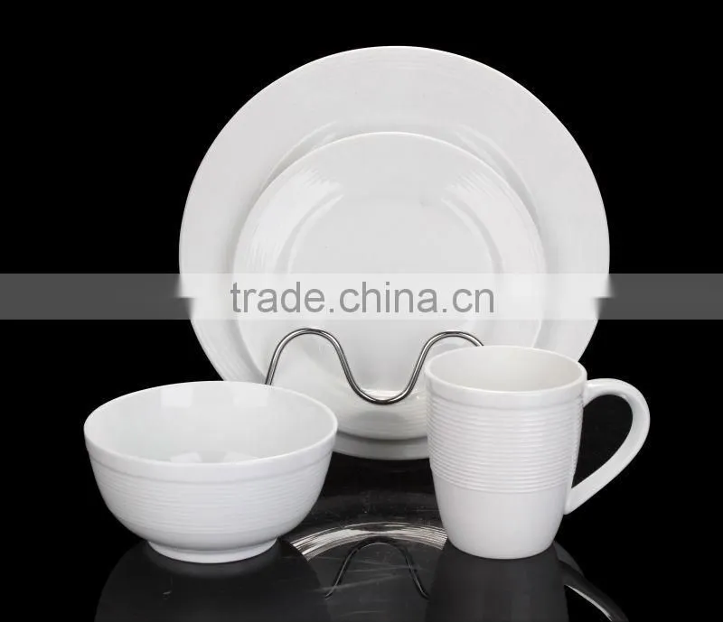 Embossed White Ceramic Porcelain Dinner Set