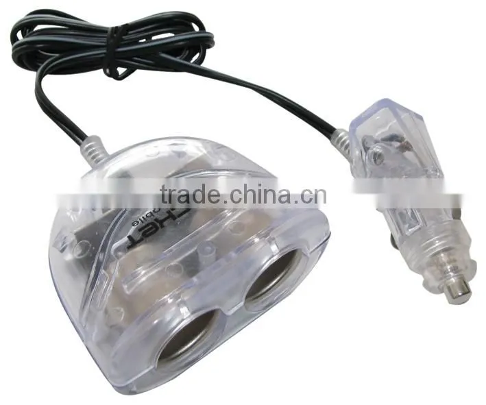 2015 CE Approval 2 Socket LED USB Cigarette Lighter Power Adapter DC Outlet for iPhones , iPads & Tablet