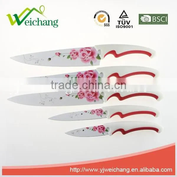 WCE569 5 pcs set Kitchen Knives artwork painting blade PP with TPR handle , hot sale, Wholesale
