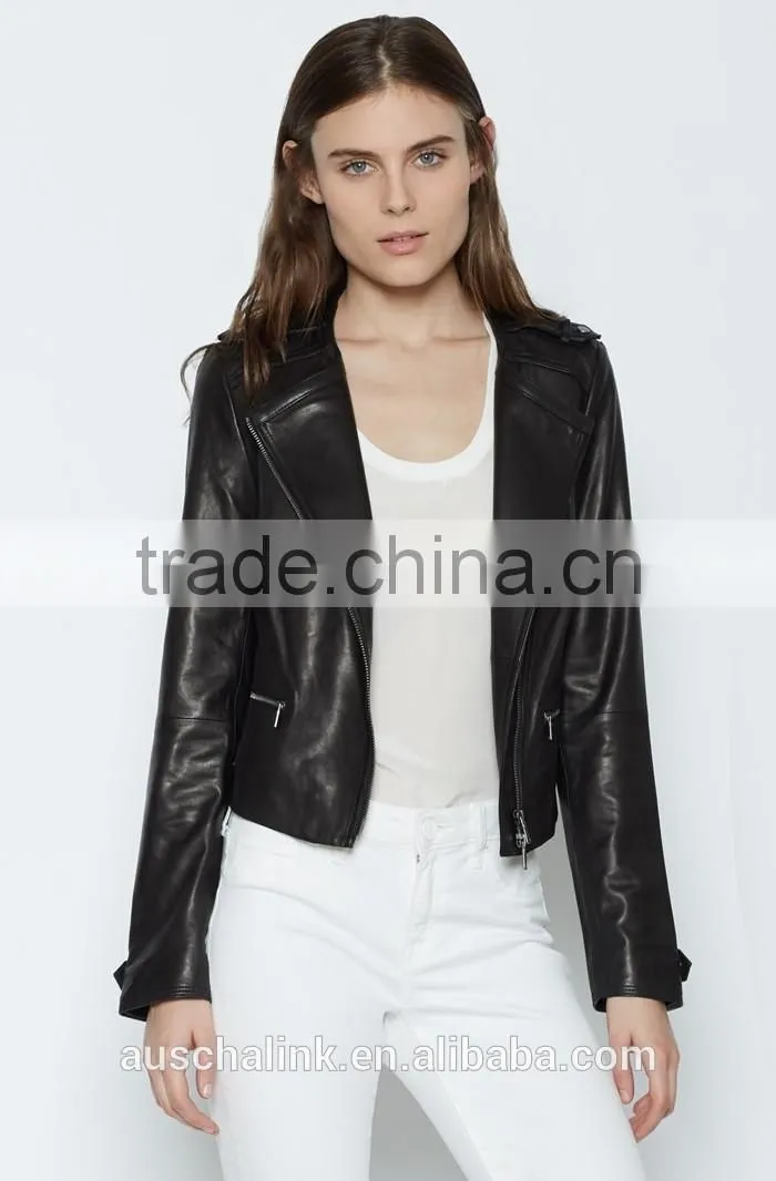 latest fashion design women leather jacket customized 2016