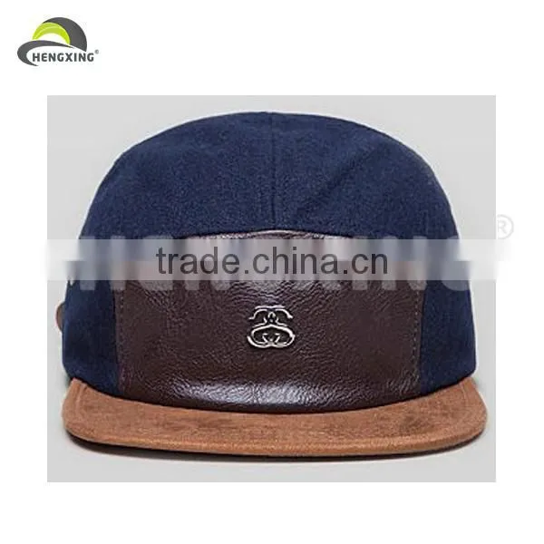 black full leather custom made 5 panel cap blank 5 panel cap