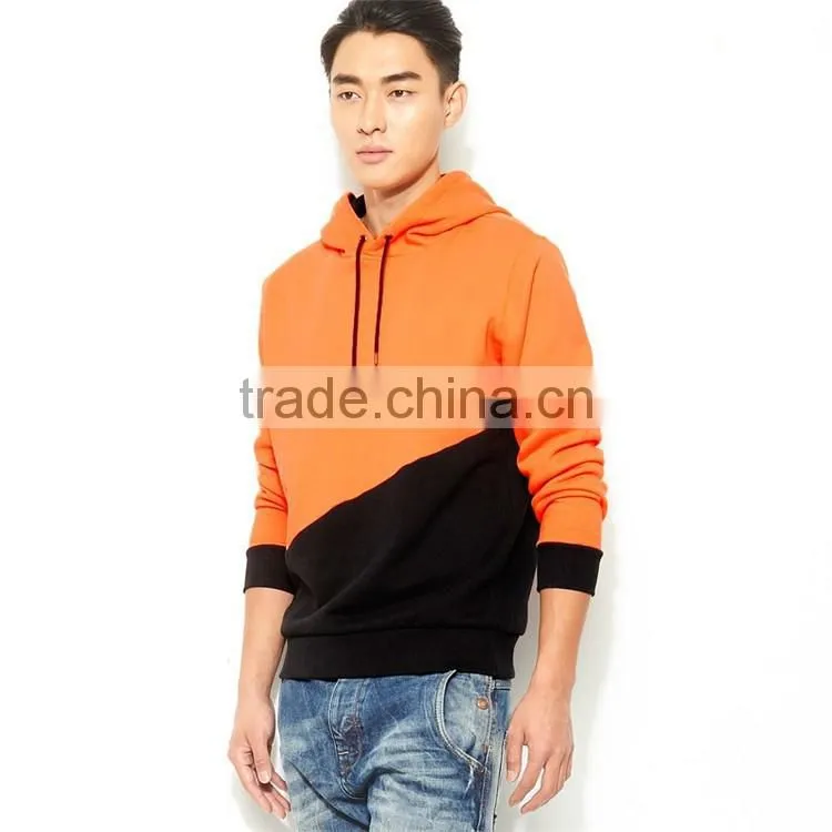 Orange and black contrast color hoodie with earphone hoodie drawstring