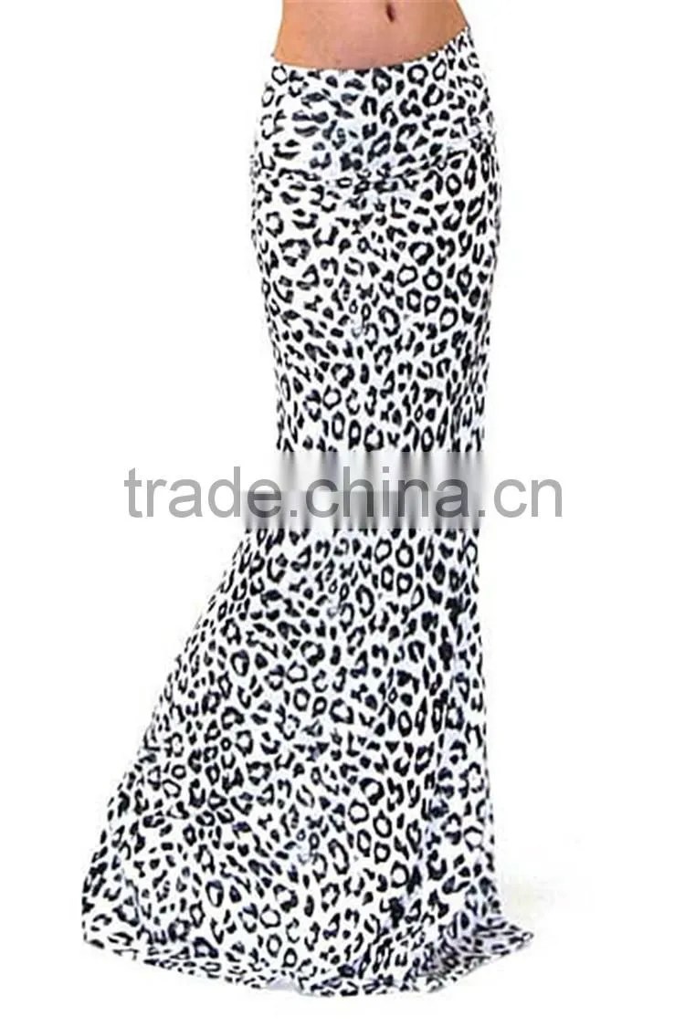 MGOO Elegant Leopard Print Maxi Skirt For Women Sublimation Sexy Long Skirt Knitted Stretch Muslim Skirts