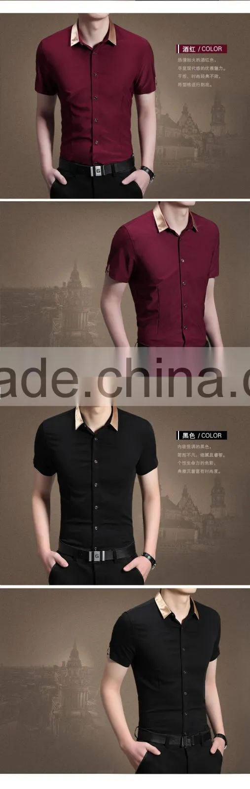 2015 New style solid color short sleeve men shirt high quality shirts