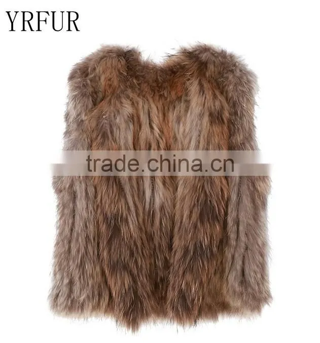 YRFUR YR725 Basic Style Raccoon Fur Gilet Women Hand Knit Fur Vest