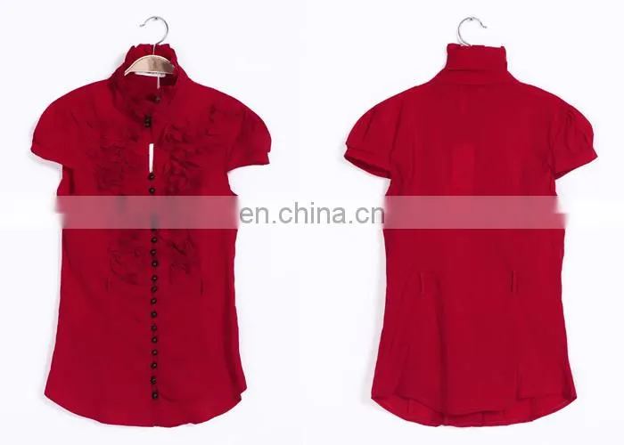 2015 Good Quality Short Sleeve Mature Women Red Shirts