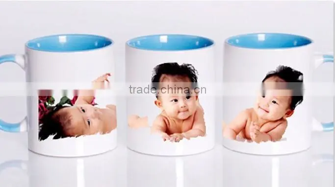350ml Handle And Inner Colorful Sublimation Coated White Drinking Mug