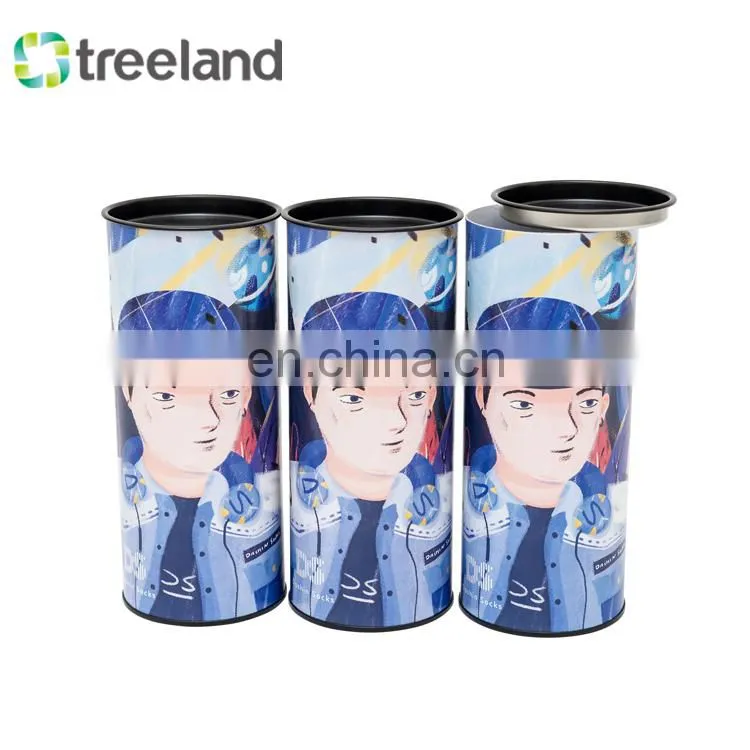 Recyclable round shape packages re-usable tin plug cardboard tube box packaging for socks