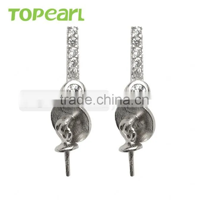 925 Sterling Silver with Cubic Zirconia Pierced Earrings Mounting Jewelry Findings & Components 9EM15