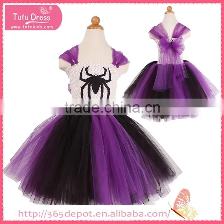 For halloween celebration deep purple gauze dress with spider pattern halloween costume