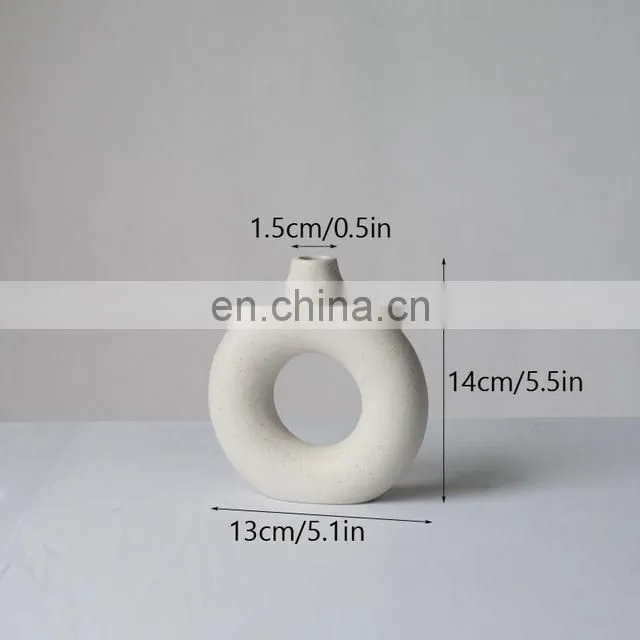 Black Circular Hollow Ceramic Vase Donuts Nordic Flower Pot Home Decoration Accessories Office Living Room Interior Decor