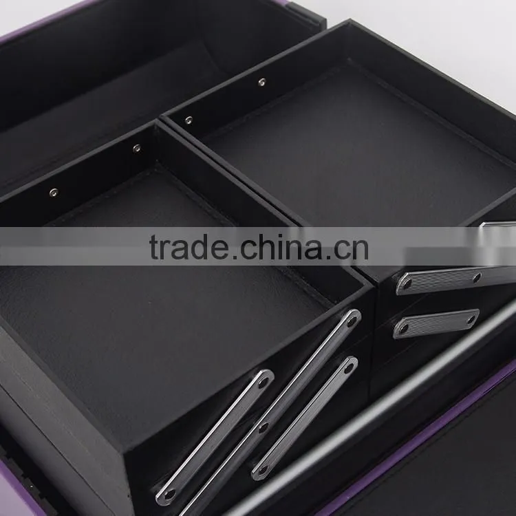 Purple Portable Cosmetic beauty train box makeup display Case