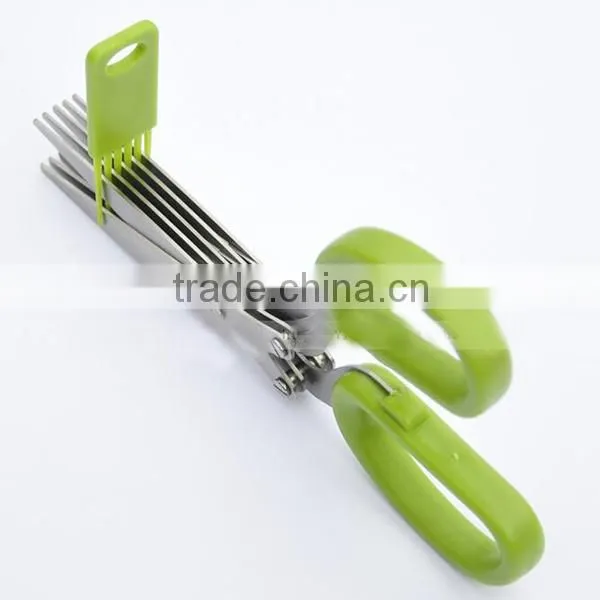2015 new in stock kitchen herb scissors 5 blade stainless steel and PP plastic handle