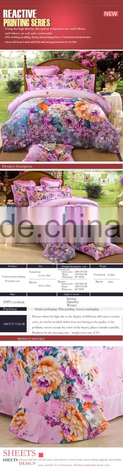 China made wholesale romantic style best cotton 4 pcs bedding set