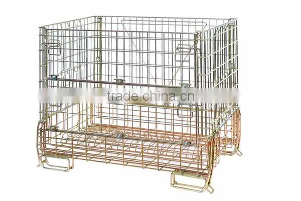 Large stack welded pallet wire mesh storage container with casters
