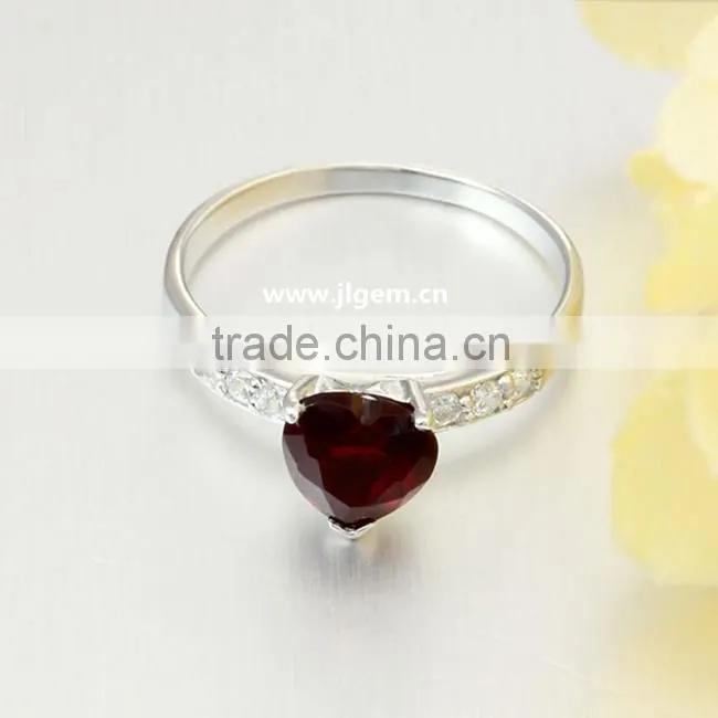 Heart Shape Garnet CZ Stone Silver Rings