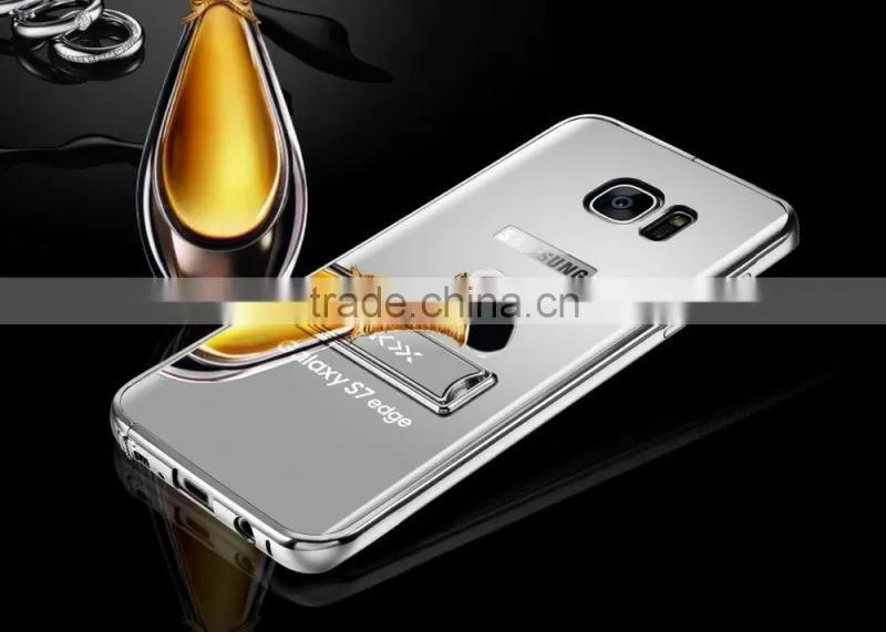 KXX Gold Series Stainless steel Bumper with Acrylic backplaneck Case for Samsung S7 edge Luxury Mirror Back Stand Case MT-5580