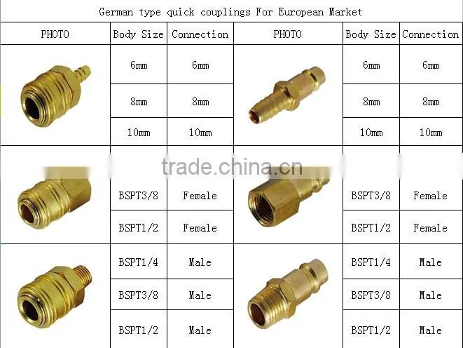 1/4''German brass quick connectors hose bar
