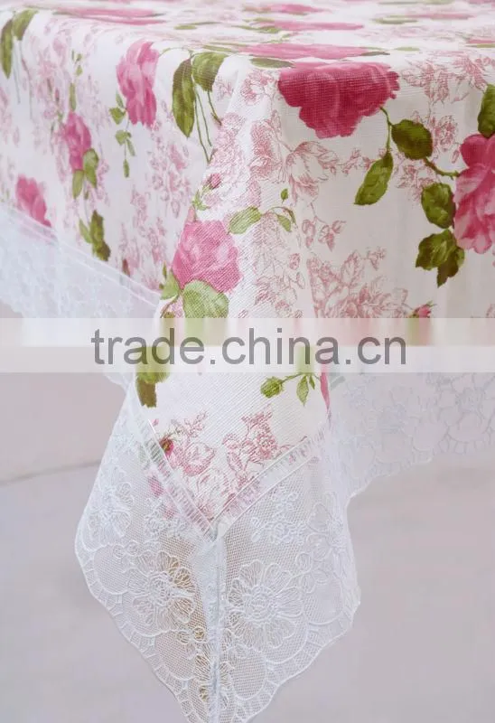 PVC/PEVA tablecloth with lace border & flannel backing, waterproof & oilproof