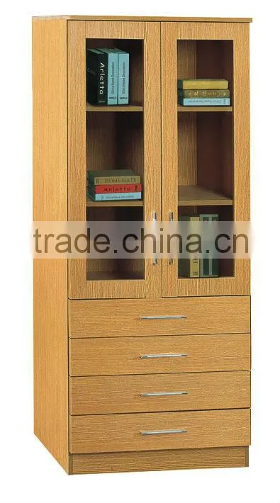 modern 3 shelf 2 glass door 4 drawer file cabinet bookcase