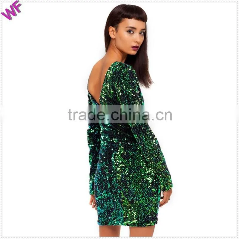 Deep V neck Green Sequin dress evening sequins beaded dresses
