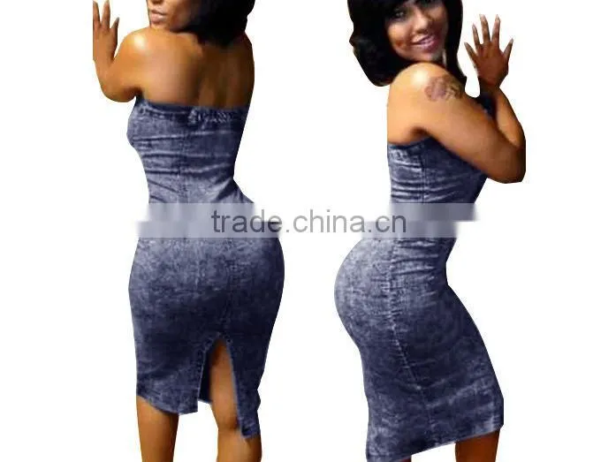 2014 Ladies modest new designer colorful sexy women denim slim dress