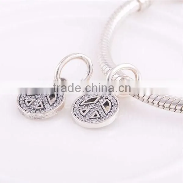 925 Sterling Silver Symbol of Peace with Clear CZ Pendant Charm Bead