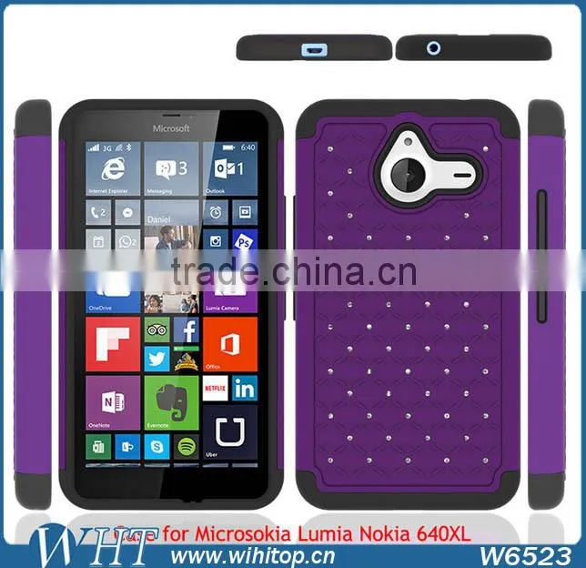 Starry Diamond Silicone+PC Phone Cover for Nokia Lumia 640 XL, Shockproof for Lumia 640 XL Hybrid Case