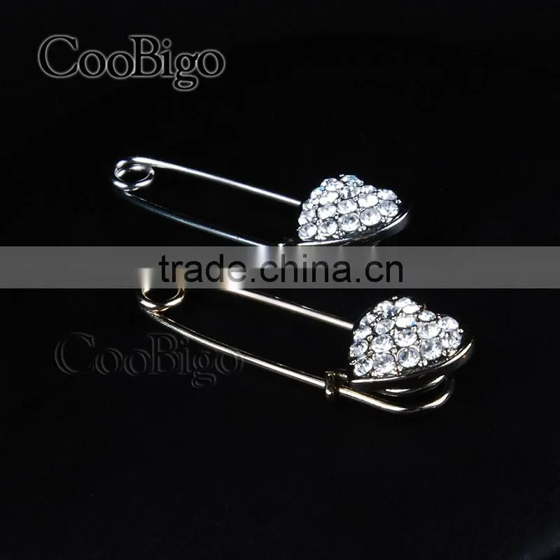 Beautiful Jewelry Rhinestone Heart Design Pin Brooch Girls Dresses Hijab Scarf Wedding Party Gift Appreal Promotion Accessories