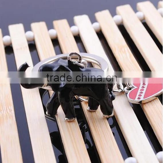 Promotion hard pvc black elephant zine alloy lover key ring