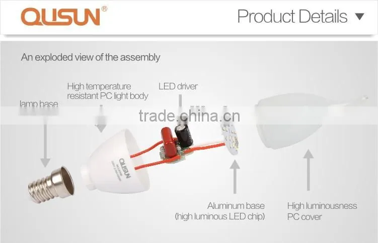 QUSUN LED Candle Light 2.5W Fluorescent Finish for Ambience Lighting