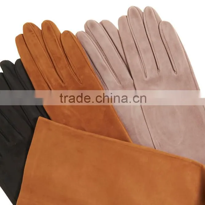 China Wholesale fashion lady long leather gloves with silk lining supplier