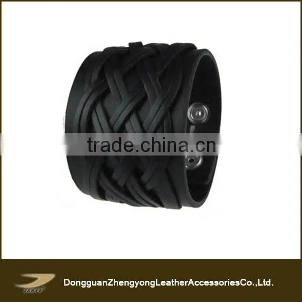 Wholesale custom quality pure leather black braided bracelets for men