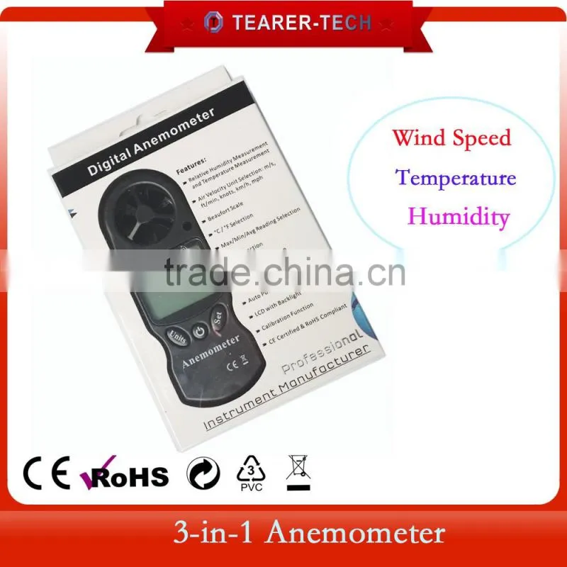 2016 digital Anemometer wind speed meter with temperature and humidity