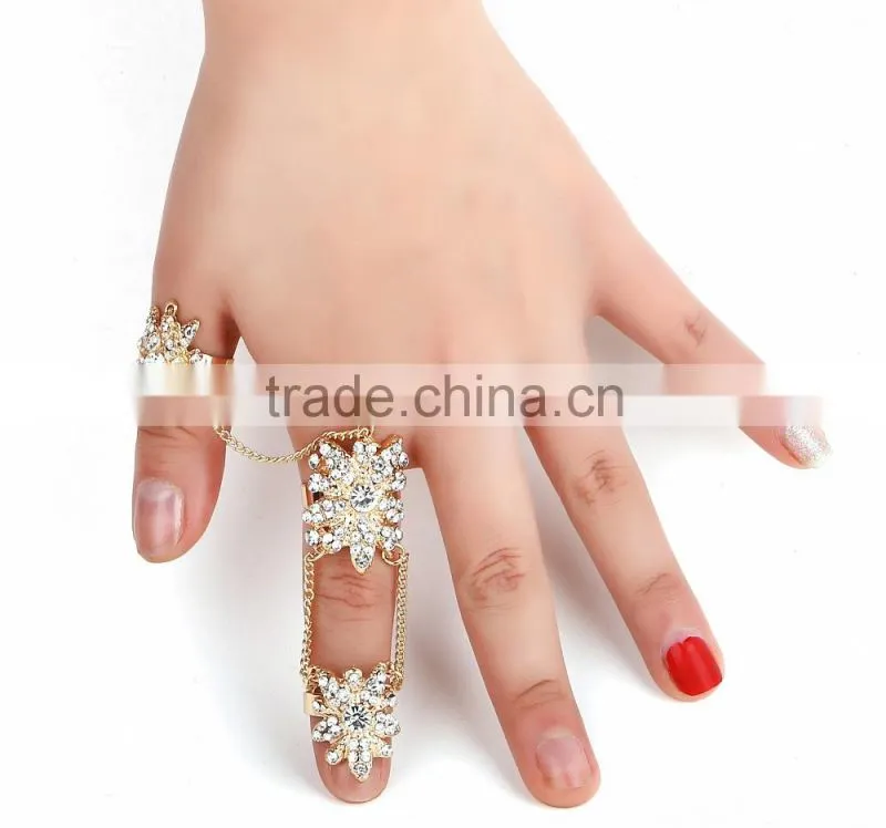 New arrival fashion Celeb's silver lower Armor Finger double Ringknuckle link finger ring