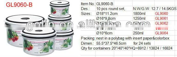 10pcs microwave round food container set GL9060-B