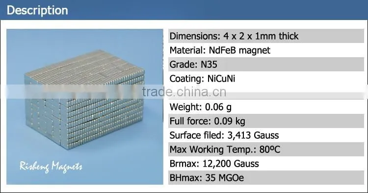 Super Permanent NdFeB Magnetic 4x2x1mm blocks heat resistant magnets