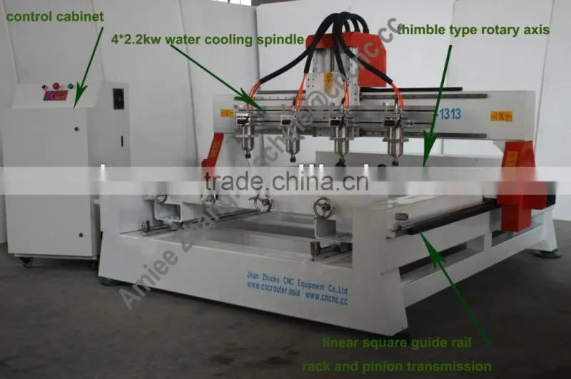 4 Spindles 4 Axis Wood CNC Router With Moving Table Original 4 Axis NcStudio Controlling 1300*130mm ZK-1313-4
