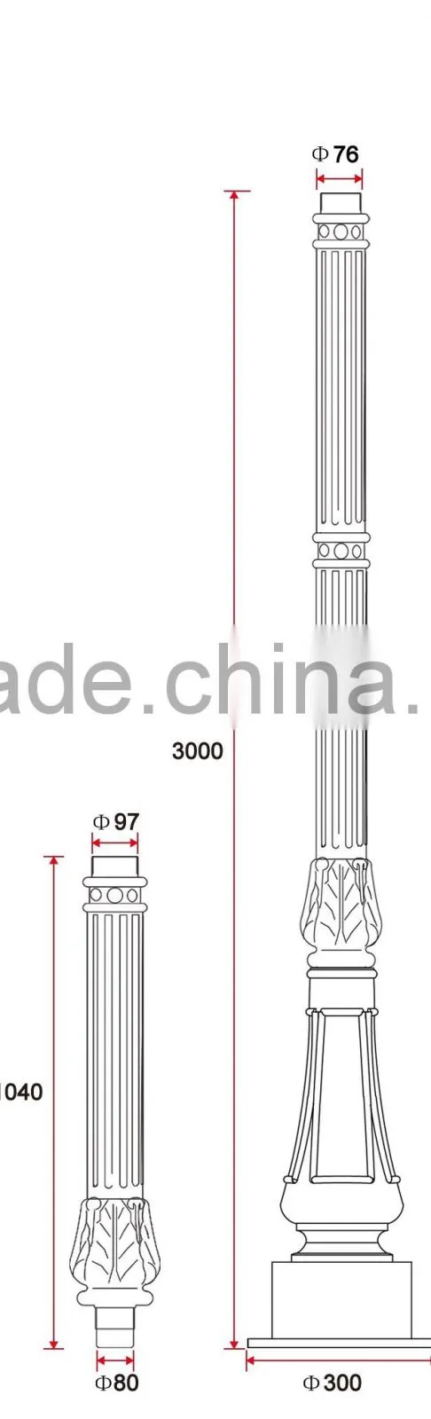 B033-1 Outdoor Sand Casting Aluminum Light Pole Casted