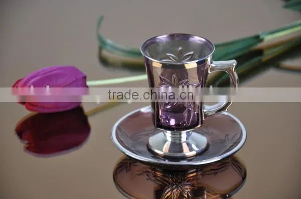 Glass golden/silver/copper plated cup saucer set