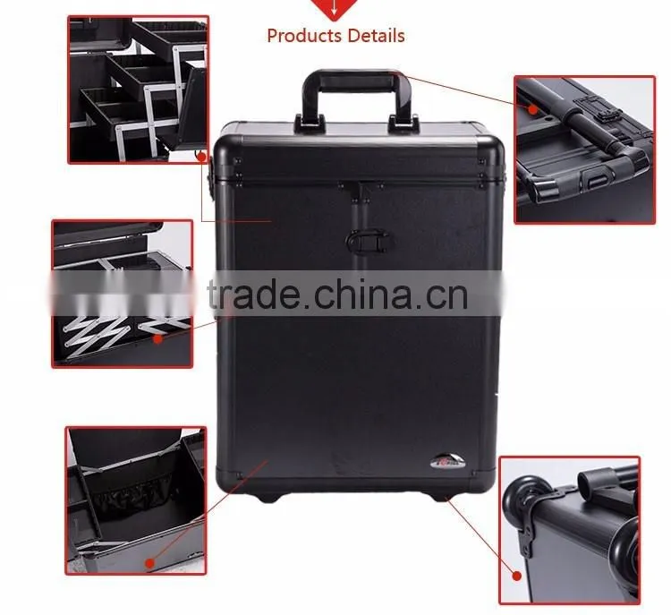 China Wholesale High Quality Aluminum Trolley Portable Makeup Cases Rolling Cosmetic Boxes