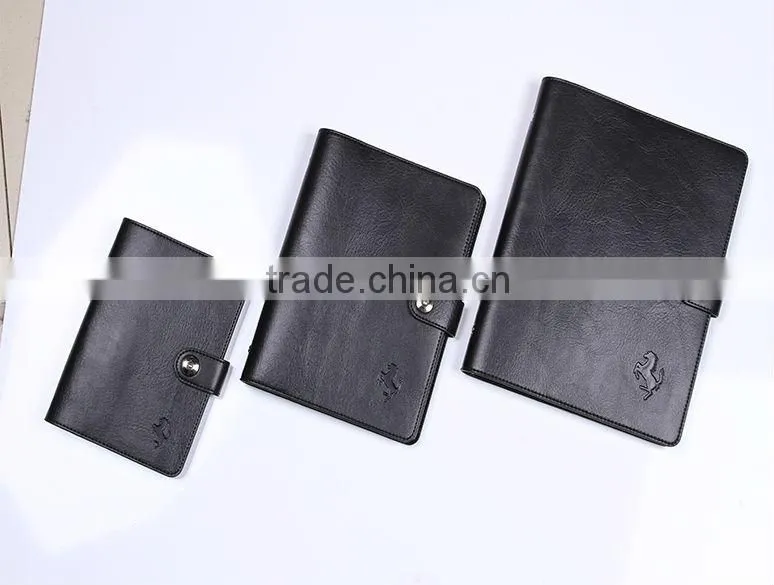 Hot selling high quality custom A4 A5 A6 black eco friendly soft leather cover pockebook with button closure and pockets